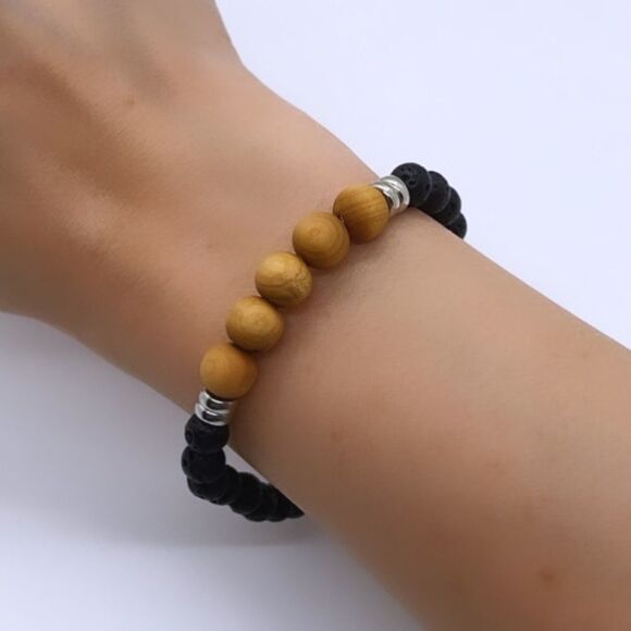 NWT Wool + Pepper Co. Mens Lava & Wood Bracelet - Picture 5 of 7